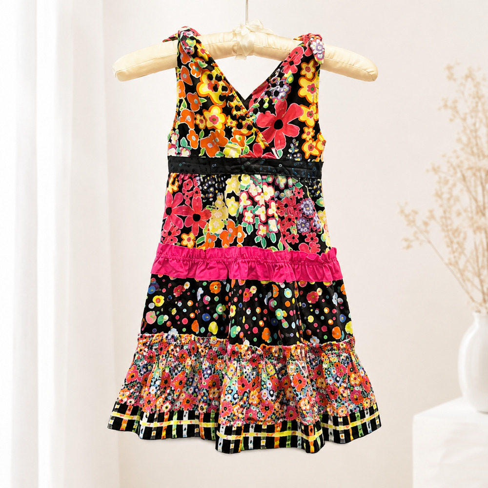 NWT Danica & Dylan Girls Size 4 Bright Floral Patchwork Dress Sequins Boho Twirl